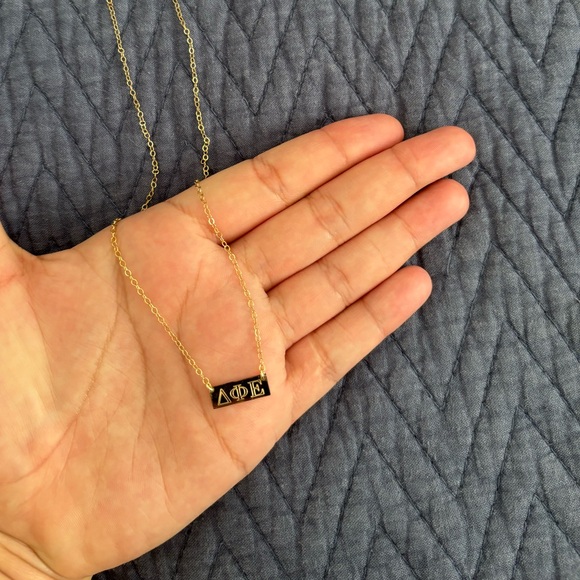 Delta Phi Epsilon Letters DPhiE Engraved Sorority Necklace - 14kt Gold Filled - Picture 3 of 8